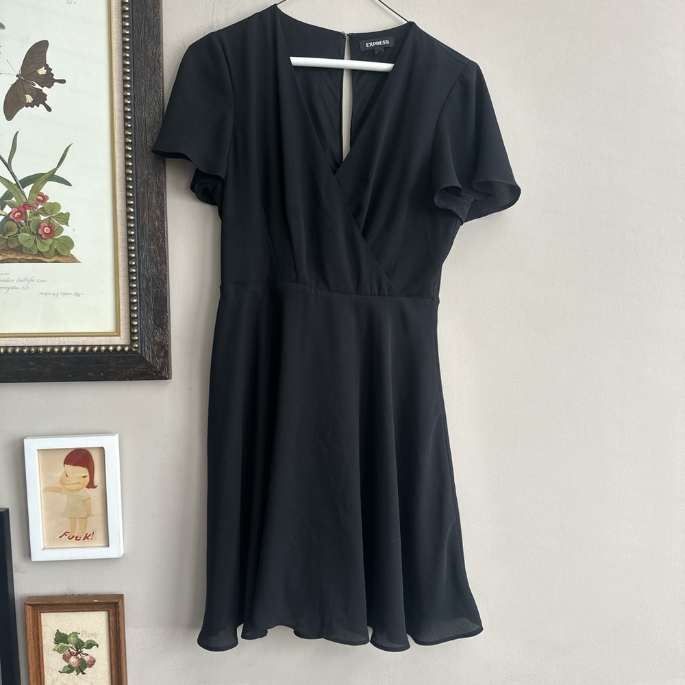 Express Black Ruffled Wrap Mini Dress